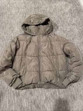Zara Taupe Quilted Hooded Jacket